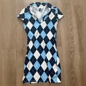 Divided Light Blue, Navy & White Argyle Polo Dress